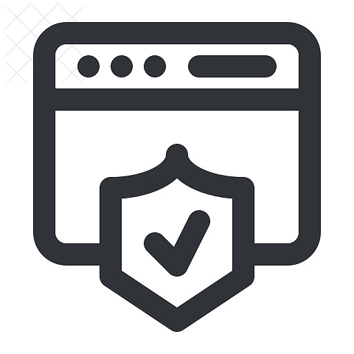 Interface, approve, browser, check, shield icon.