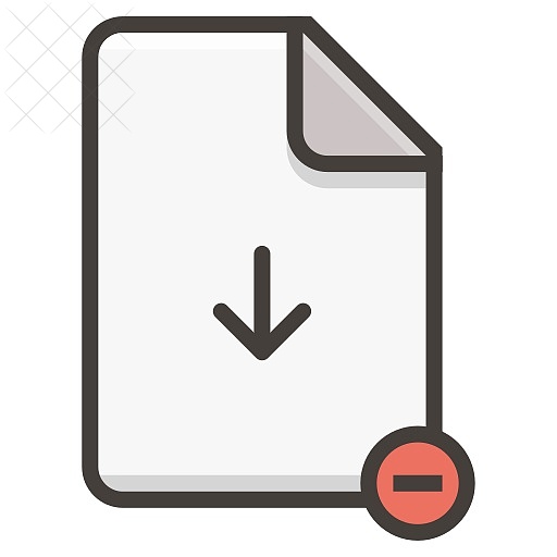 Document, file, arrow, download, remove icon.