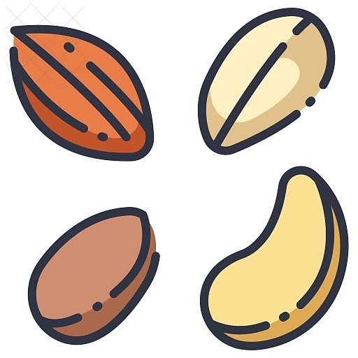 Almond, food, nut, seed, snack icon.