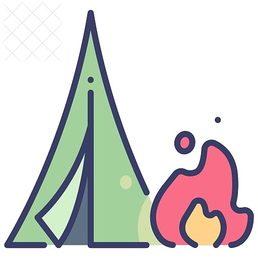 Adventure, camp, campfire, forest, hiking icon.