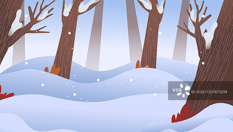 卡通冬季立冬大雪冬天樹林森林雪景背景扁平矢量插畫圖片素材