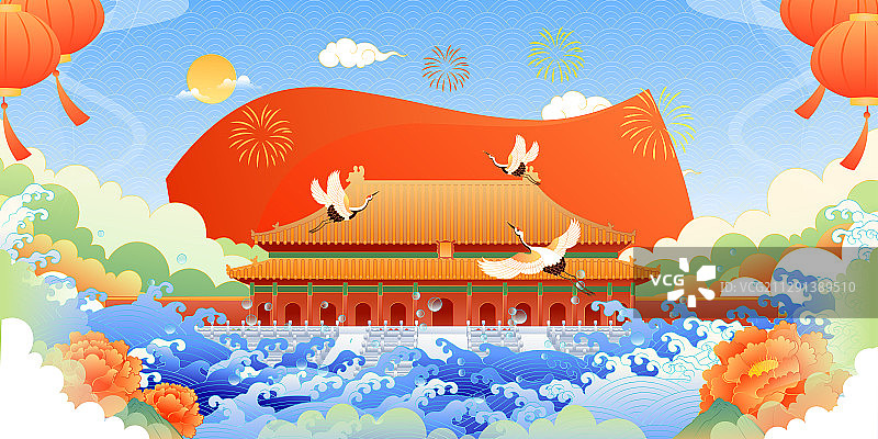 中國風故宮建筑矢量插畫圖片素材