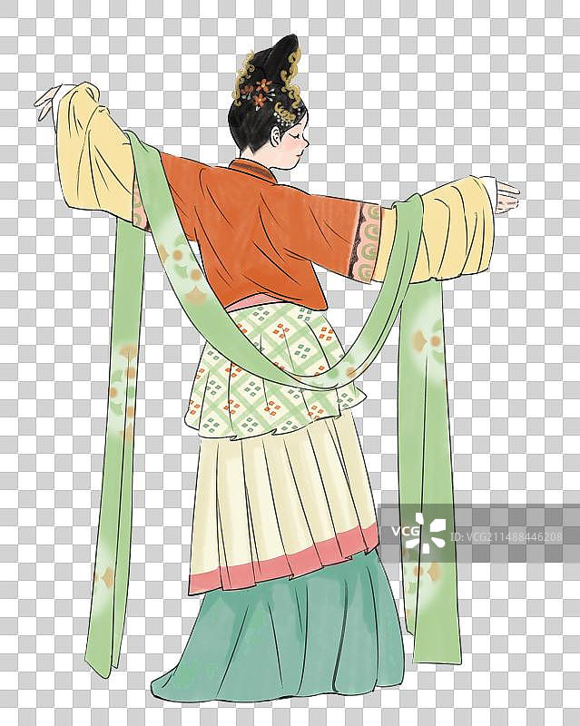 一个穿着华丽服饰的古代美女国风插画元素图片素材
