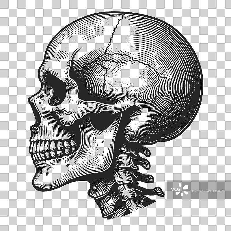 复古雕刻人类头骨草图图片素材