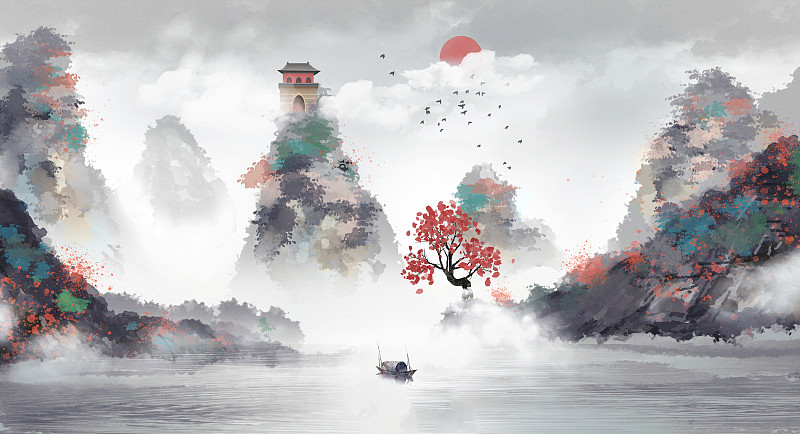 中國風山水畫圖片素材