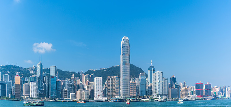 中國香港維多利亞港碼頭和CBD建筑群圖片素材