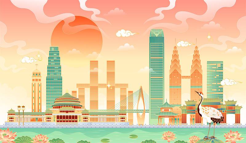 重慶地標建筑矢量插畫圖片