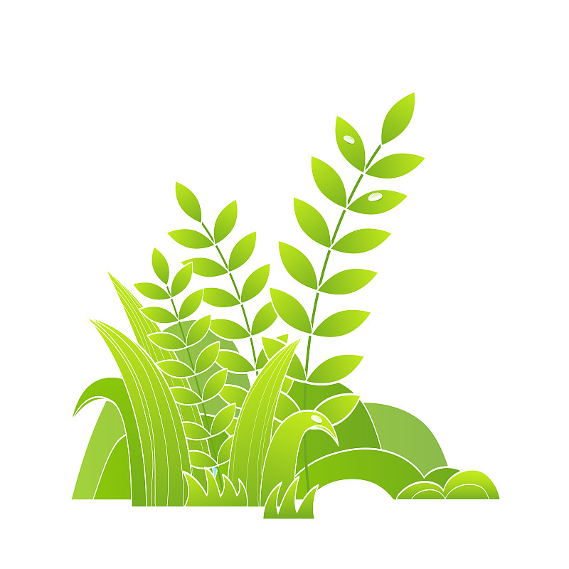 國潮風綠色植物葉子麥苗矢量插畫元素圖片