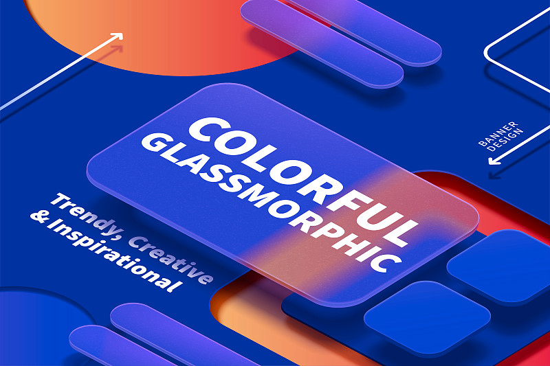 玻璃拟态风格UI界面设计 蓝色与橘色渐层图片下载