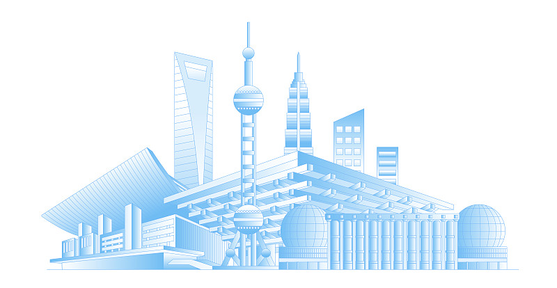 上海城市地标建筑群矢量插画下载
