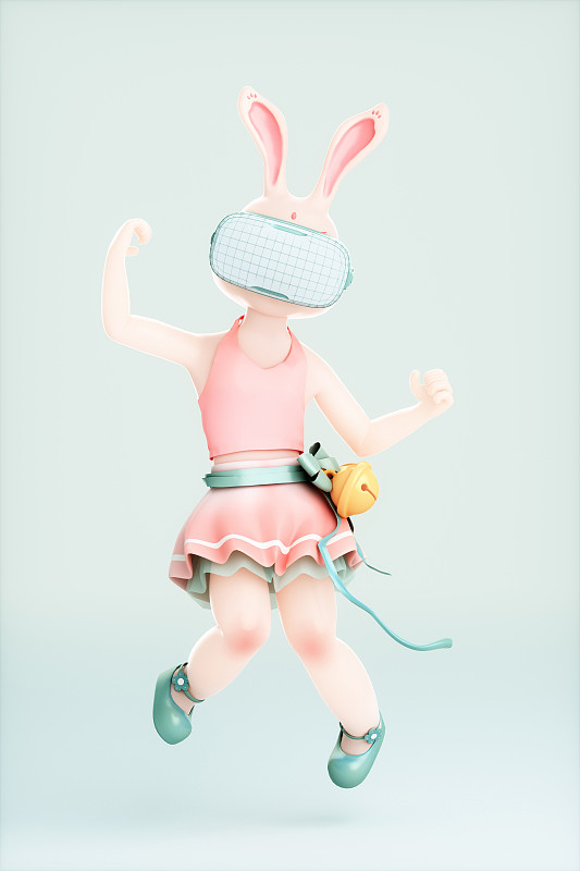 3D渲染的可愛兔子形態的女孩圖片素材