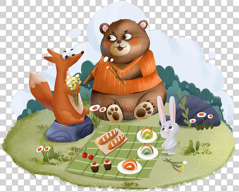 動物聚餐郊游免扣場景熊狐貍兔子食物圖片素材