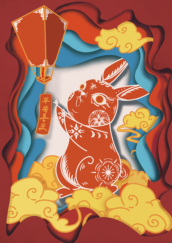 剪紙兔剪紙風插畫圖片