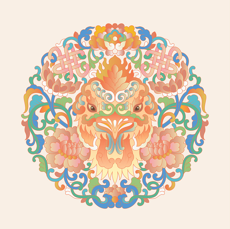 十二生肖傳統花紋之生肖雞圖片素材