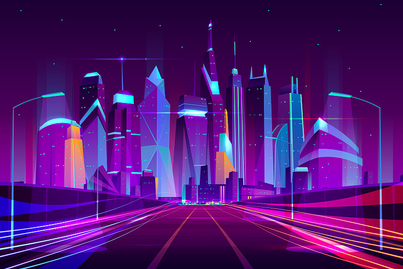 未來都市公路霓虹卡通向量圖片素材