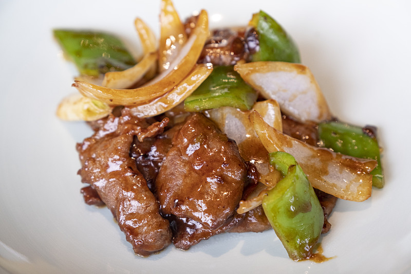 傳統的香港點心，食品，中國炒洋蔥和甜椒牛肉圖片素材