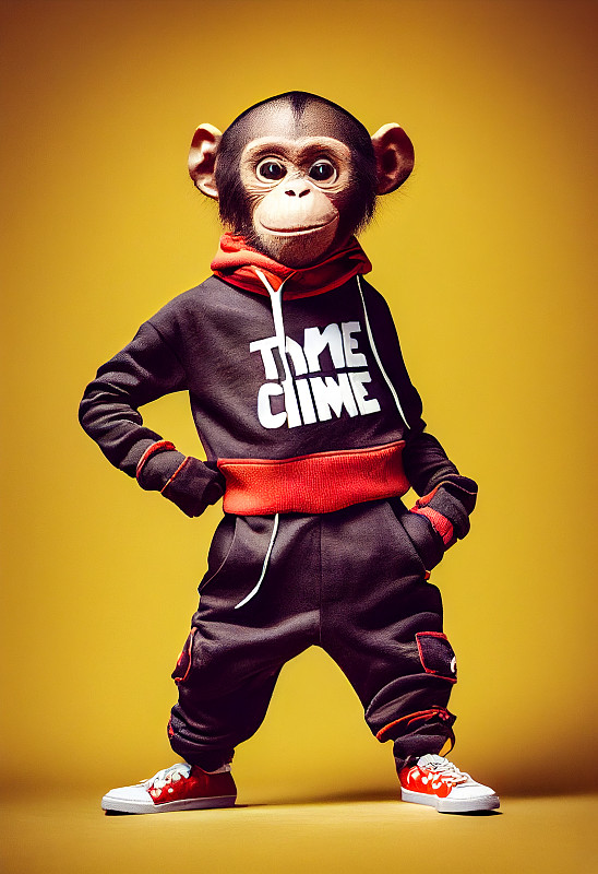 擬人化的黑猩猩作為街頭時尚工作室的肖像插畫圖片