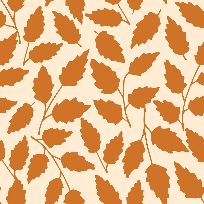 簡單的花矢量無縫圖案。米色背景上干燥的棕色葉子。用于織物印花、紡織品。Autumn-summer集合。季節性落葉。插畫圖片