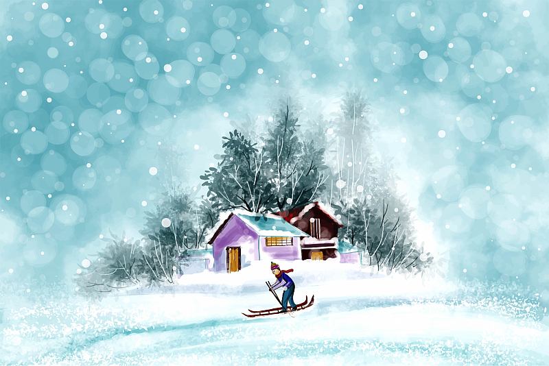 手繪水彩畫為圣誕和快樂新年季節背景插畫圖片
