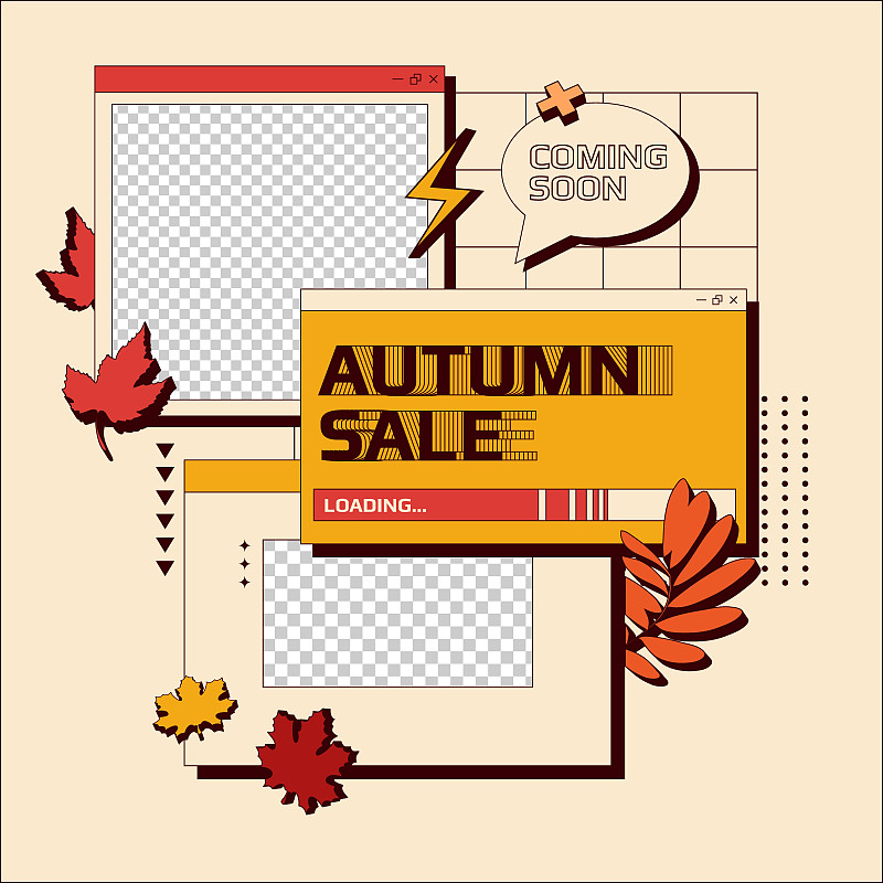 模板橫幅秋季銷售。90的界面風格。促銷概念設計秋季優惠。向量插畫圖片