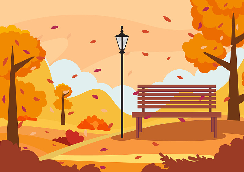 秋季景觀全景圖，矢量插圖插畫圖片