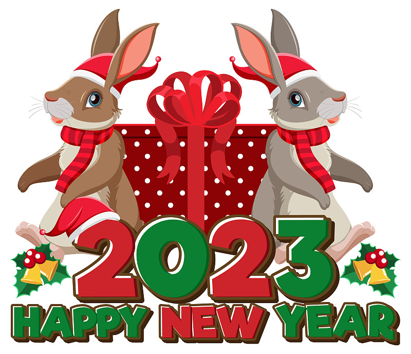 2023年新年快樂文字可愛的兔子圖片下載