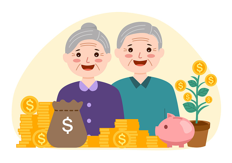 富有的高级夫妇概念矢量插图。拿着钱的快乐养老金领取者。图片下载