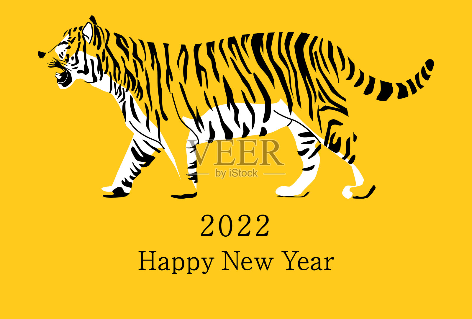 2022年虎年贺卡-日本虎图案插画图片素材