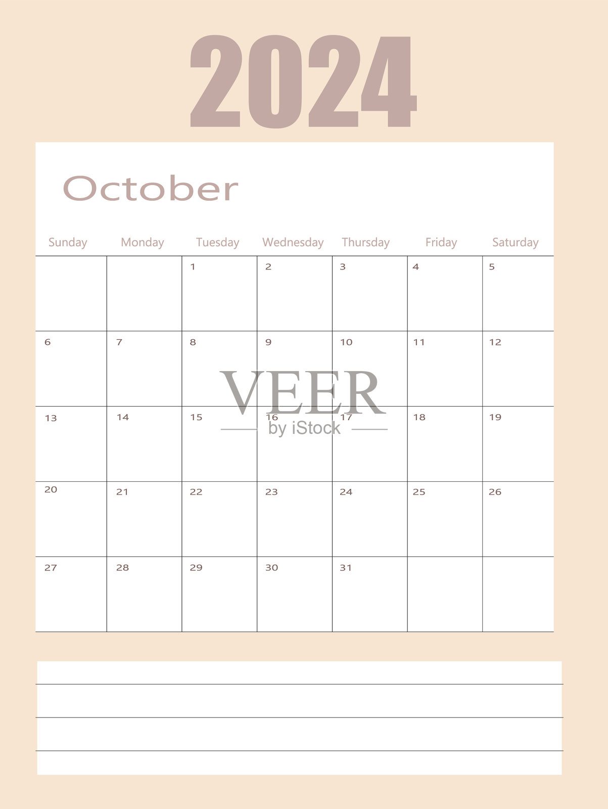 日历2023年10月时间表空白备注为设计模板素材