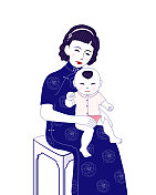 中国传统旗袍妈妈怀抱宝宝图片素材