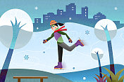 24节气与运动-冬-大雪-滑冰图片素材