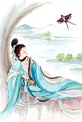 中国传统六节日美人之清明图片素材