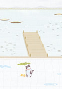 北欧风动物插画二十四节气图雨水图片素材