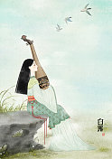 壁纸中国风插画二十四节气文字版白露图片素材