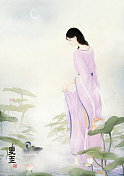 壁纸中国风插画二十四节气夏至 文字版图片素材