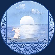 兔兔的月亮生活系列-泛舟图片素材