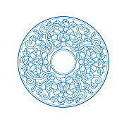 蓝色圆形传统花纹图案图片素材