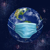 宇宙星云背景戴口罩的地球插画图片素材