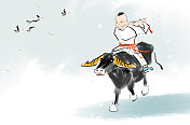 中国风牛年插画台历十月北雁南回图片素材