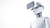 3D渲染，机器人与虚拟现实眼镜图片素材
