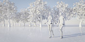 机器人亚当和夏娃在白色的伊甸园图片素材