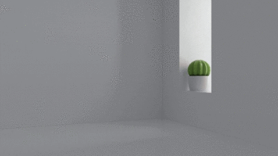 白色空房间与仙人球盆栽3D渲染元素下载