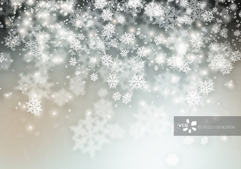 圣诞贺卡。概念图像与雪花在银色的背景图片素材