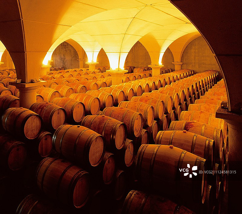 法国西南部的酒窖，酒桶里装着马迪兰和丹纳葡萄图片素材