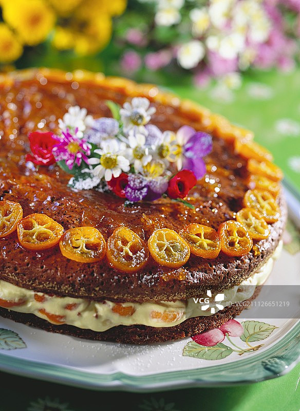 雏菊蛋糕(奶油蛋糕配橘子和金橘)图片素材