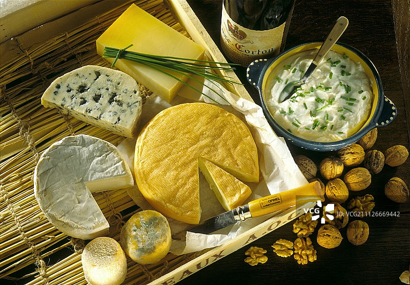 各种法国奶酪和几种核桃图片素材