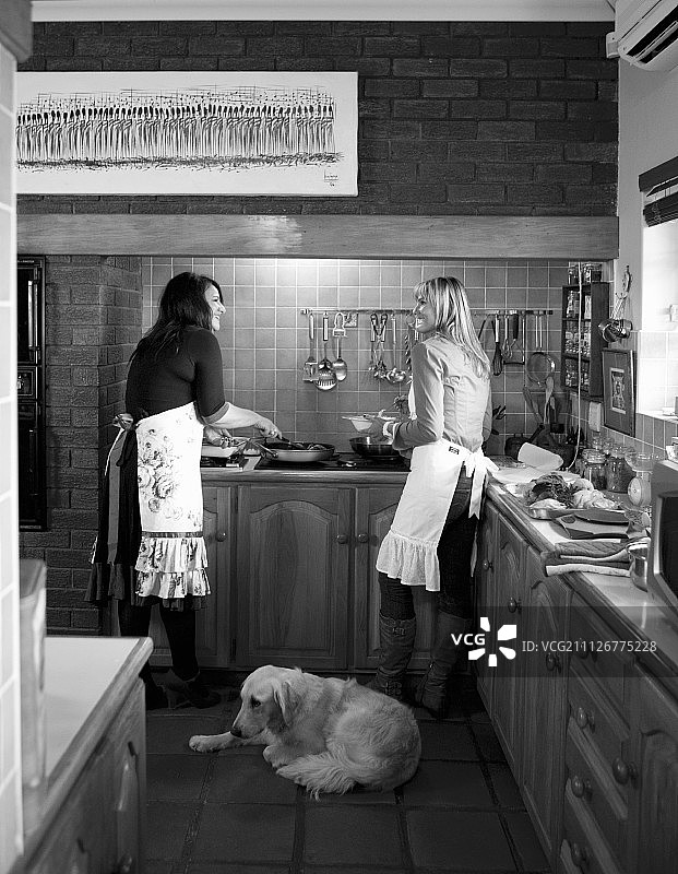 两个女人在厨房做饭图片素材