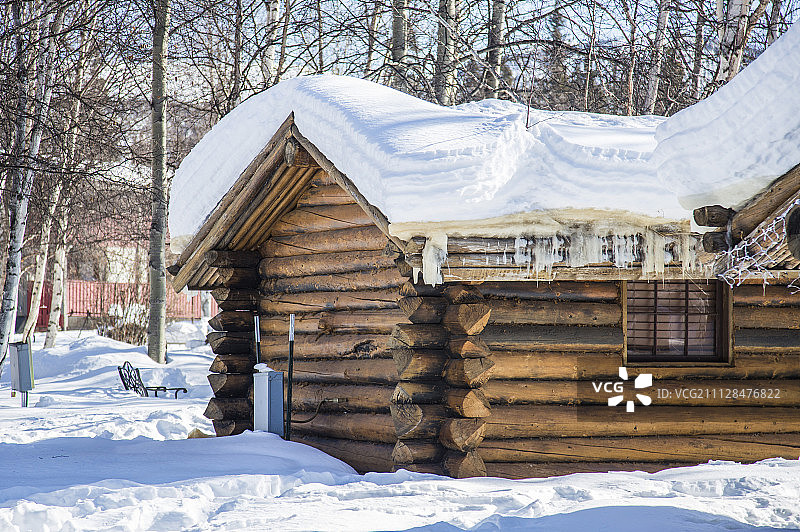 雪景,雪,枯树,小木屋图片素材