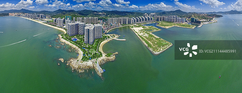 航拍广东惠州大亚湾十里银滩滨海建筑图片素材