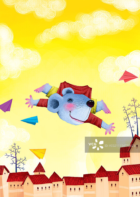动物插画系列作品共3000幅-会飞的老鼠图片素材
